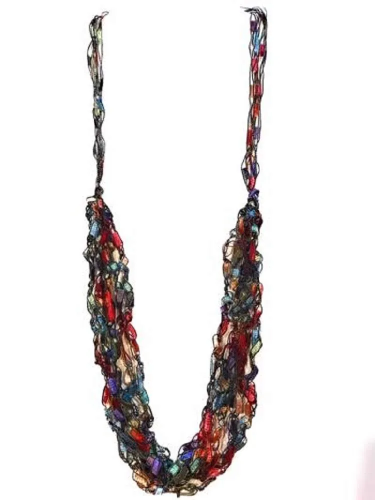 Adjustable Ladder Yarn Necklace Scarf Multi Gem