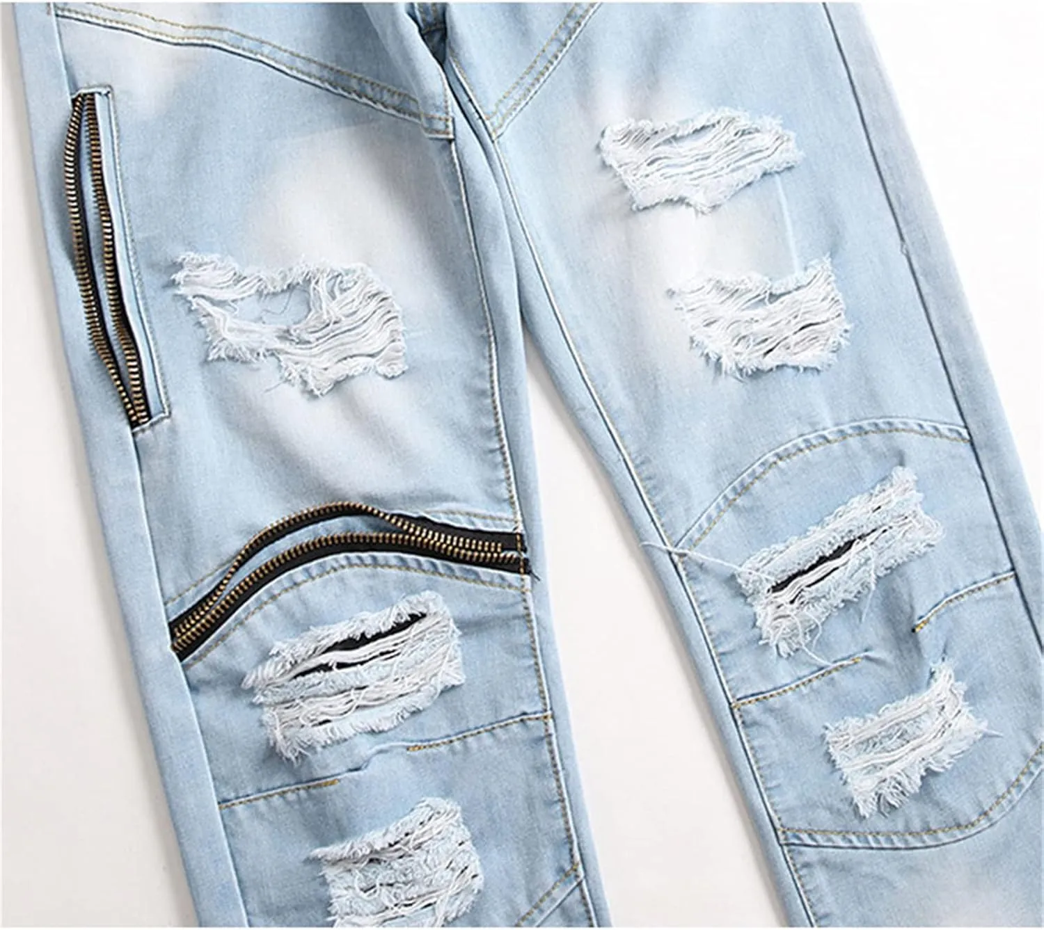 Andongnywell Mens Straight Leg Regular Fit Classic Basic Denim Jeans Classic Biker Jeans Ripped Casual Pants