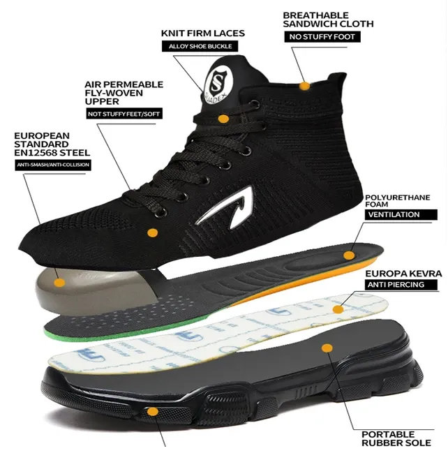 BATTLE-X Indestructible Boots - Outdoor Steel Toe Protective Anti Smashing Work Shoes Men Puncture Proof Sneakers