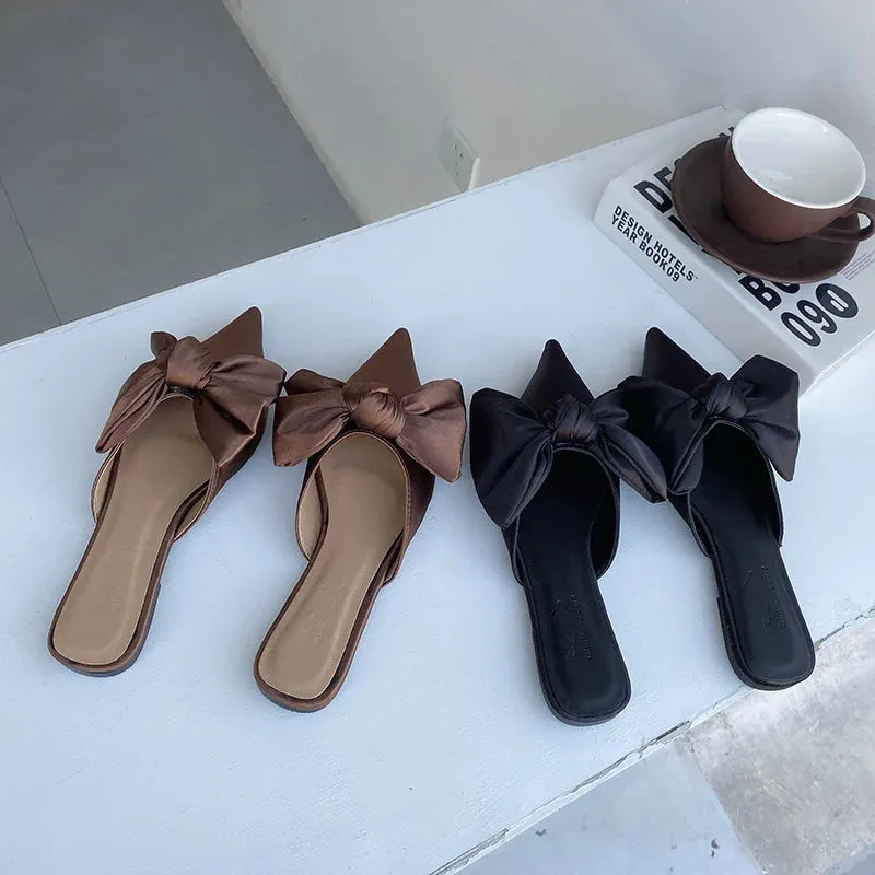 binfenxie  -  Women Casual Flats Heeled Slippers Shoes Woman Outdoor Slides Summer Women Bow Slippers Shoes Mules Single Shoes Dropshipping