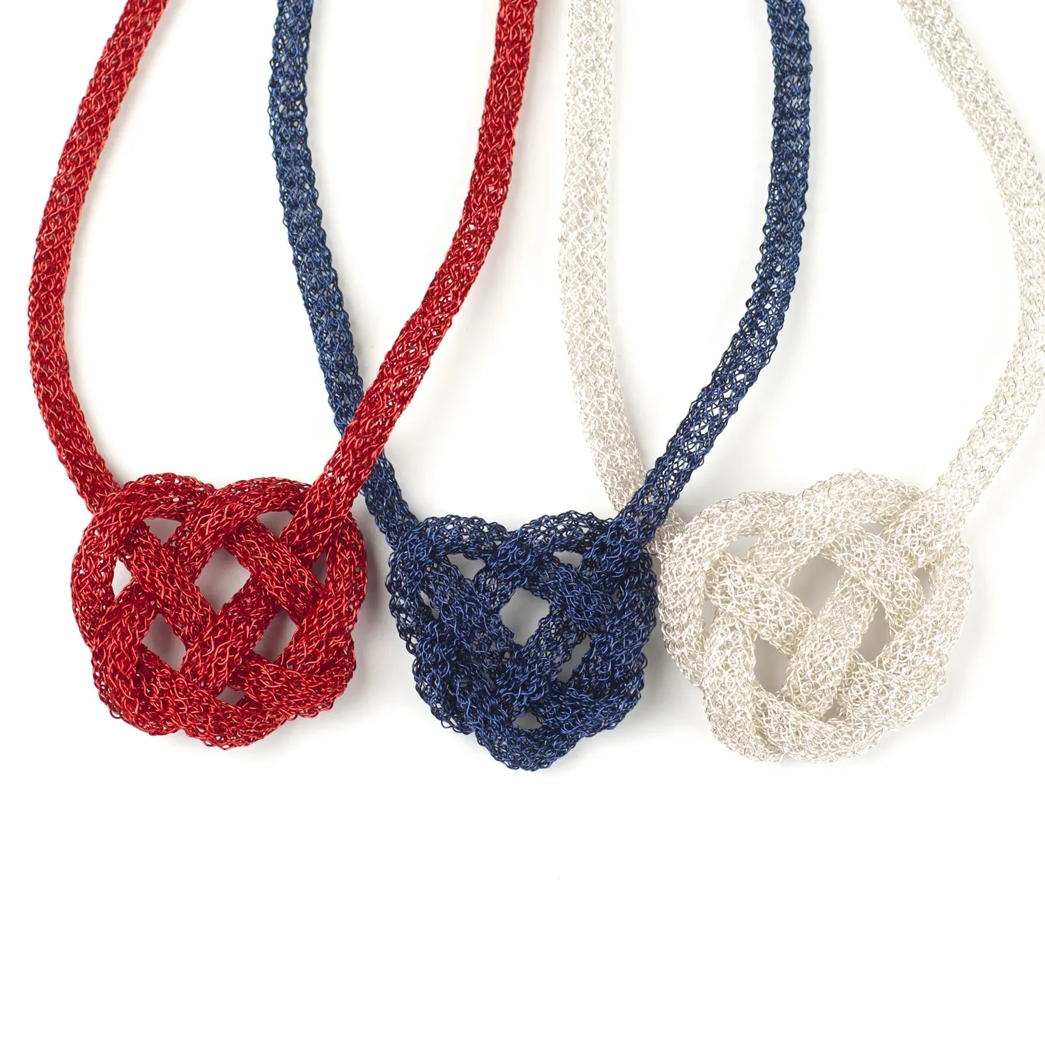 BOLD Celtic heart knot necklace , wire crochet