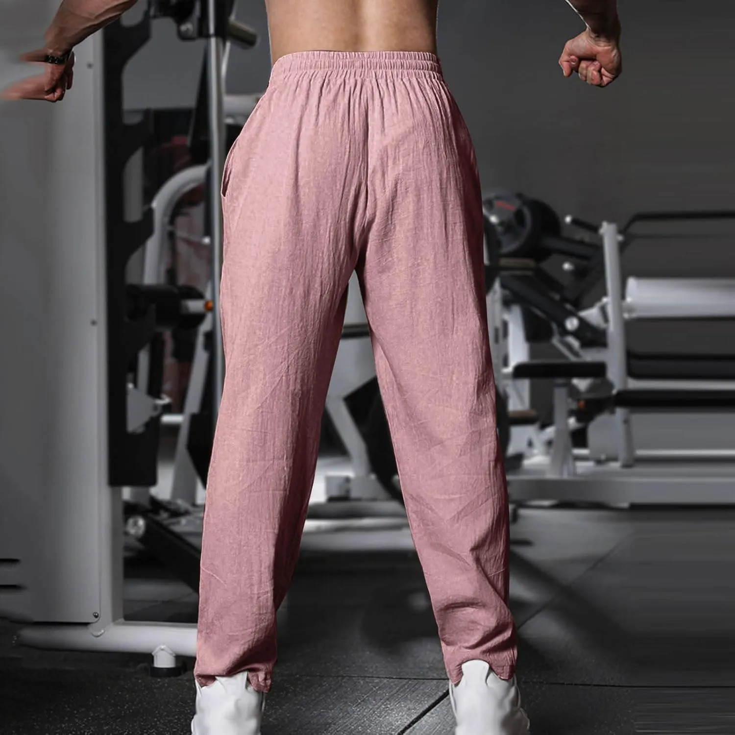 Cambkatl Cotton Linen Pants for Men Casual 2025 Summer Elastic Waist Drawstring Lightweight Loose Beach Travel Lounge Pants