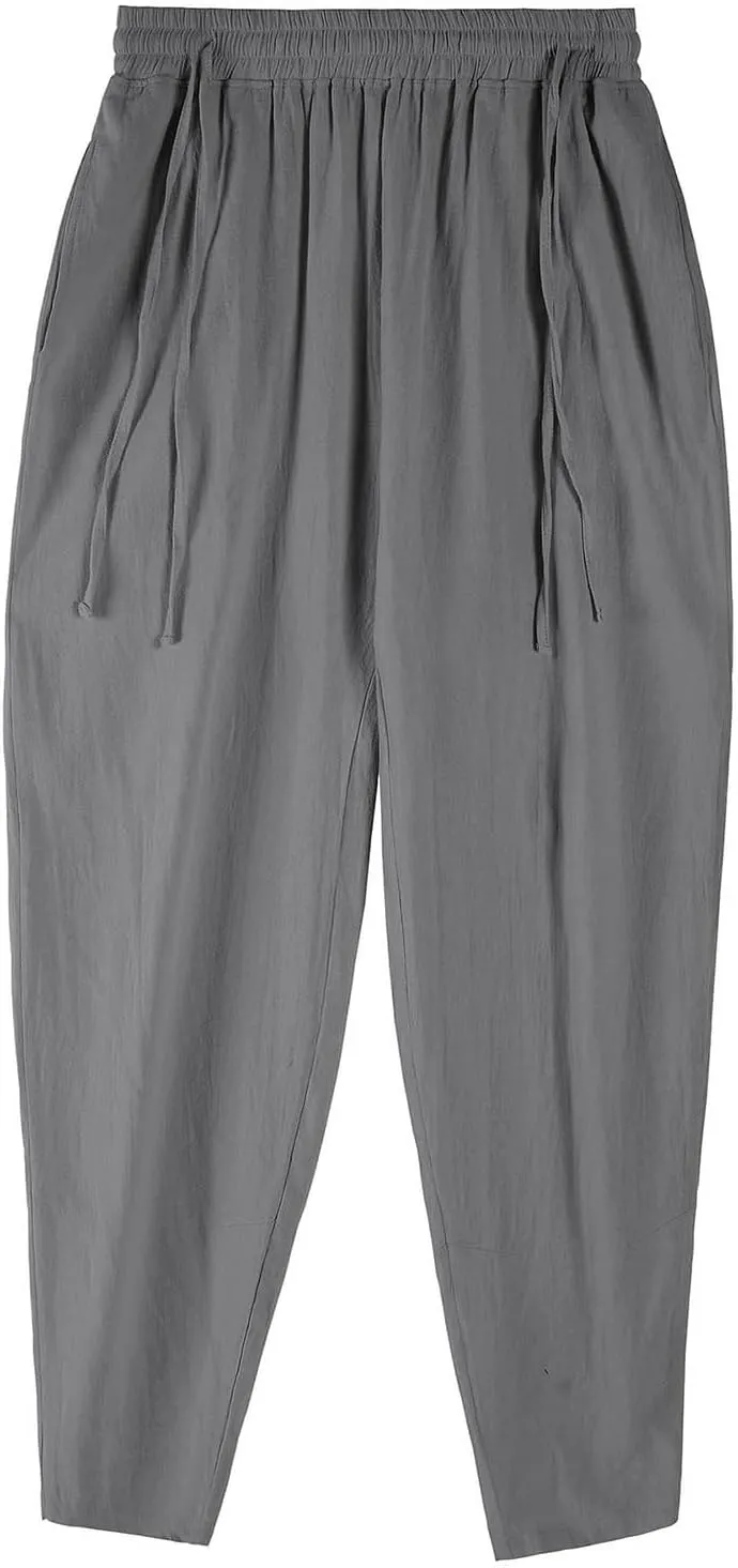 Cambkatl Cotton Linen Pants for Men Casual 2025 Summer Elastic Waist Drawstring Lightweight Loose Beach Travel Lounge Pants
