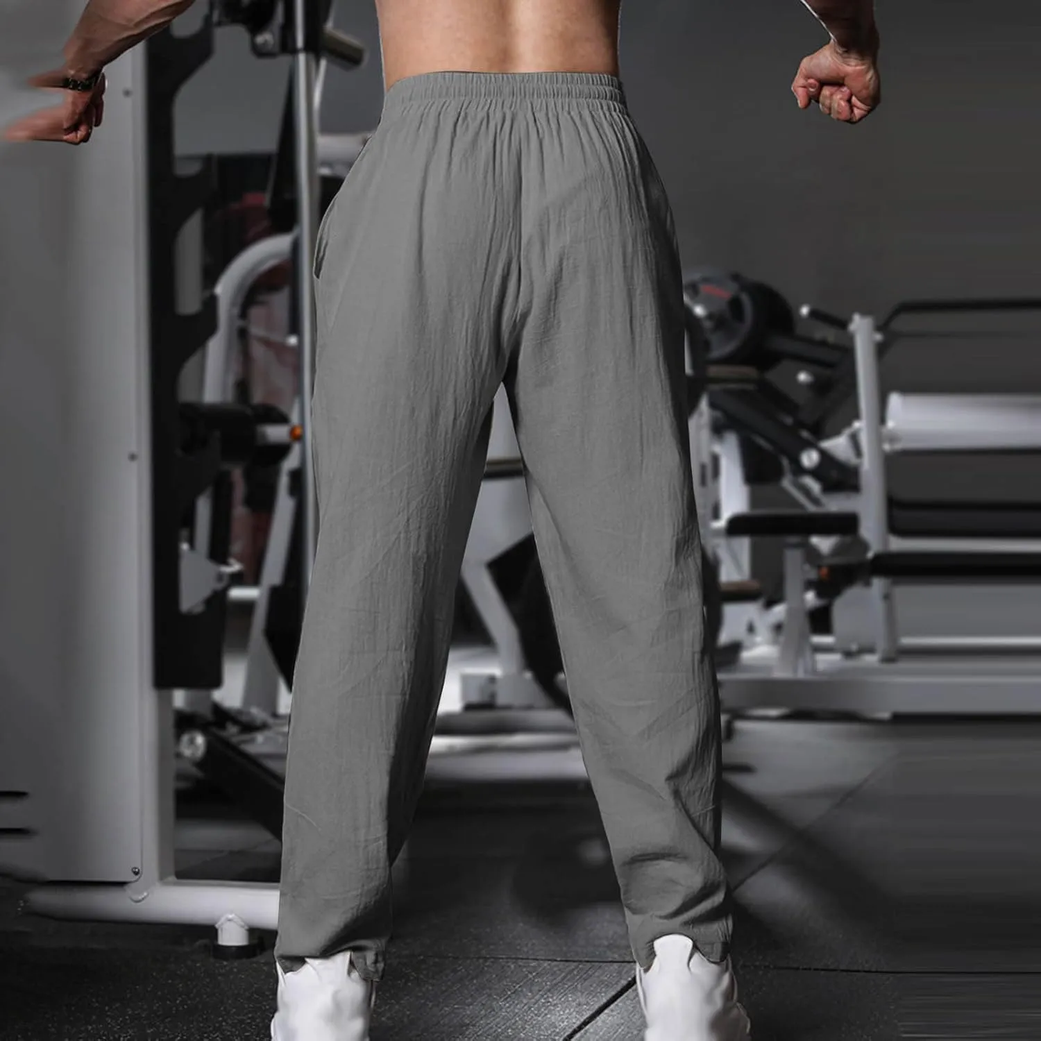 Cambkatl Cotton Linen Pants for Men Casual 2025 Summer Elastic Waist Drawstring Lightweight Loose Beach Travel Lounge Pants