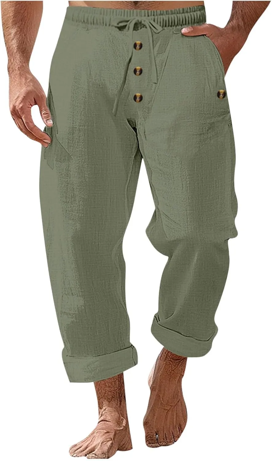 Cambkatl Men's Cotton Linen Pants Lightweight Casual Summer Drawstring Elastic Waist Yoga Beach Long Pants with Pockets