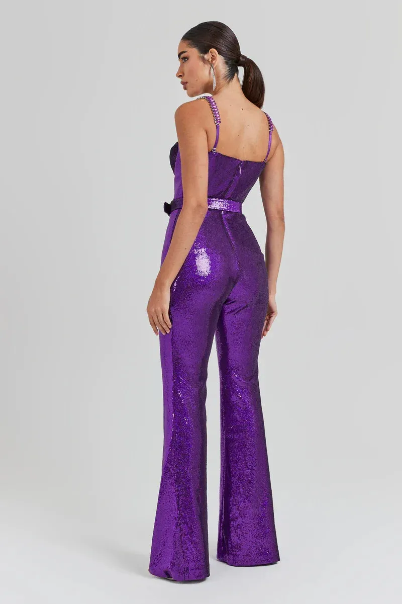 Chic Rhinestone Strap Sequin Bodycon Jumpsuit