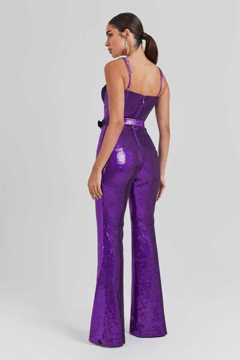 Chic Rhinestone Strap Sequin Bodycon Jumpsuit