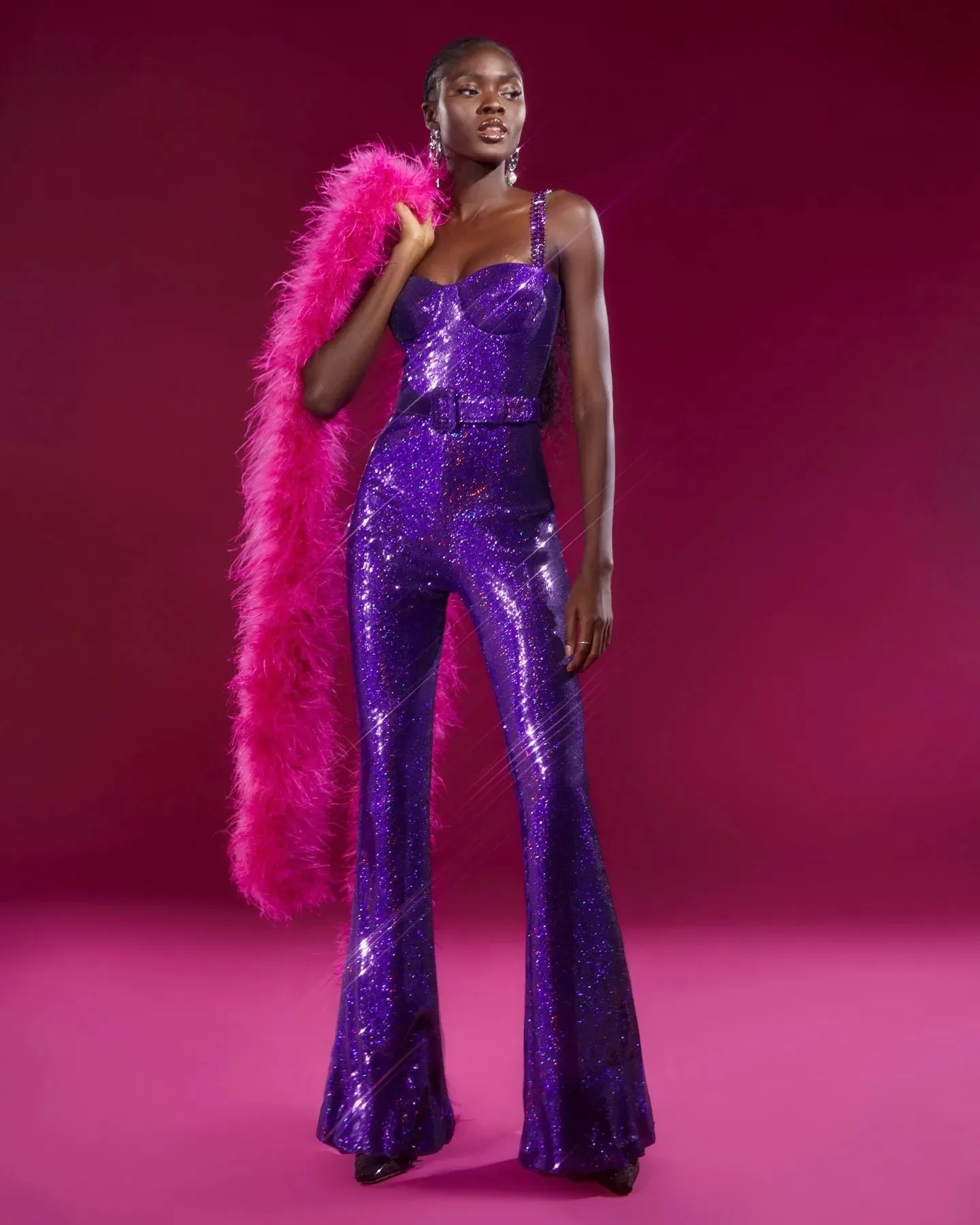 Chic Rhinestone Strap Sequin Bodycon Jumpsuit