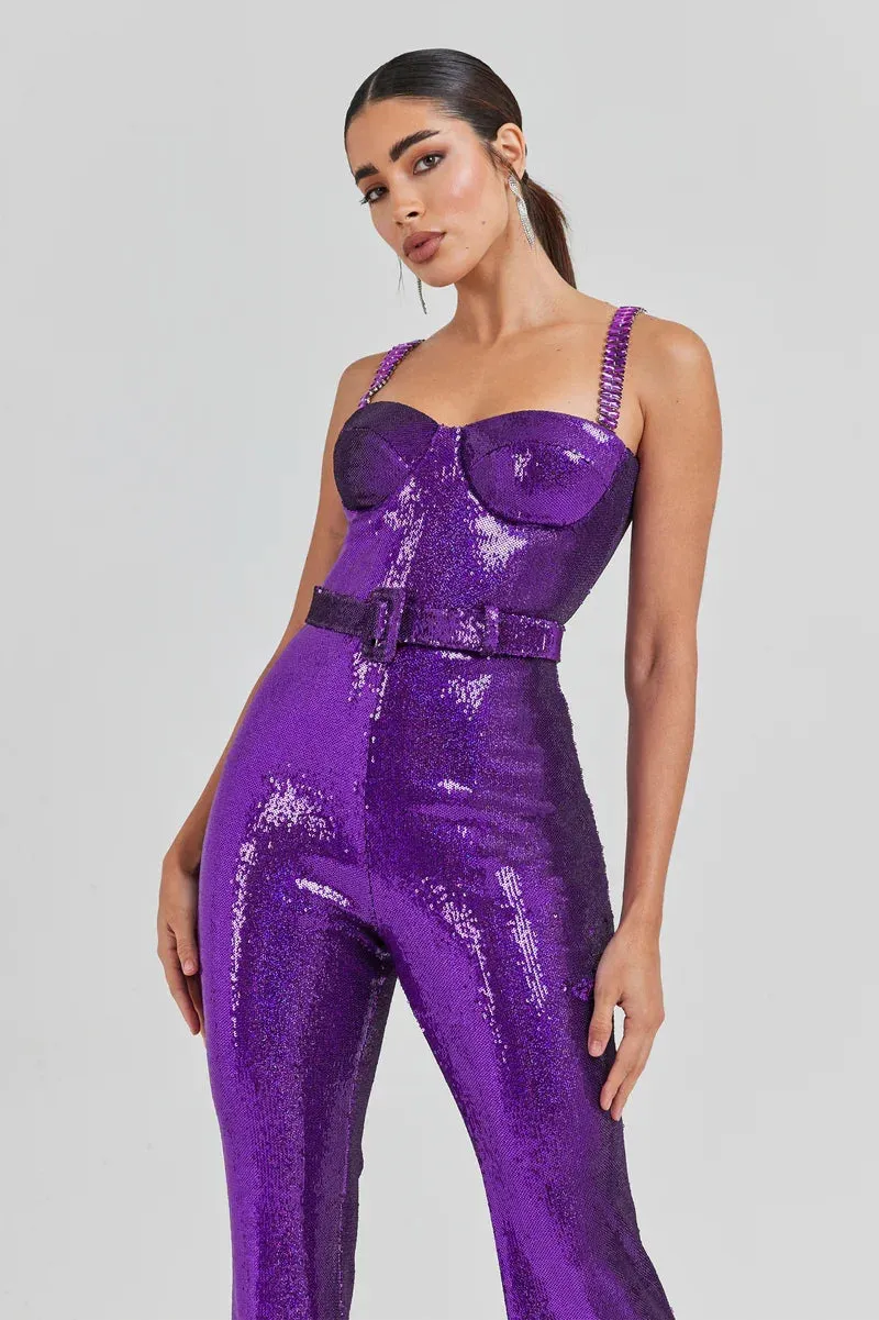 Chic Rhinestone Strap Sequin Bodycon Jumpsuit
