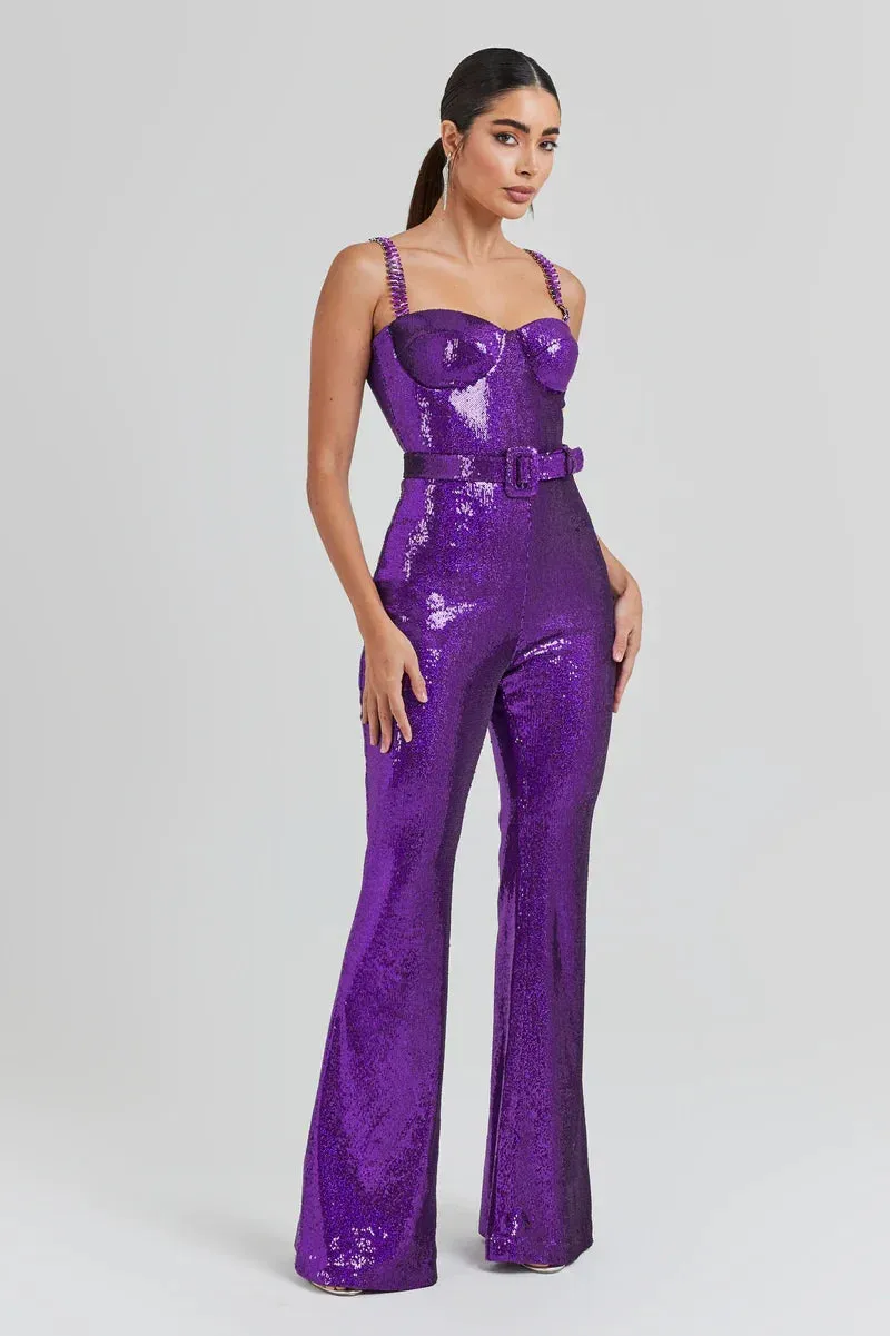 Chic Rhinestone Strap Sequin Bodycon Jumpsuit