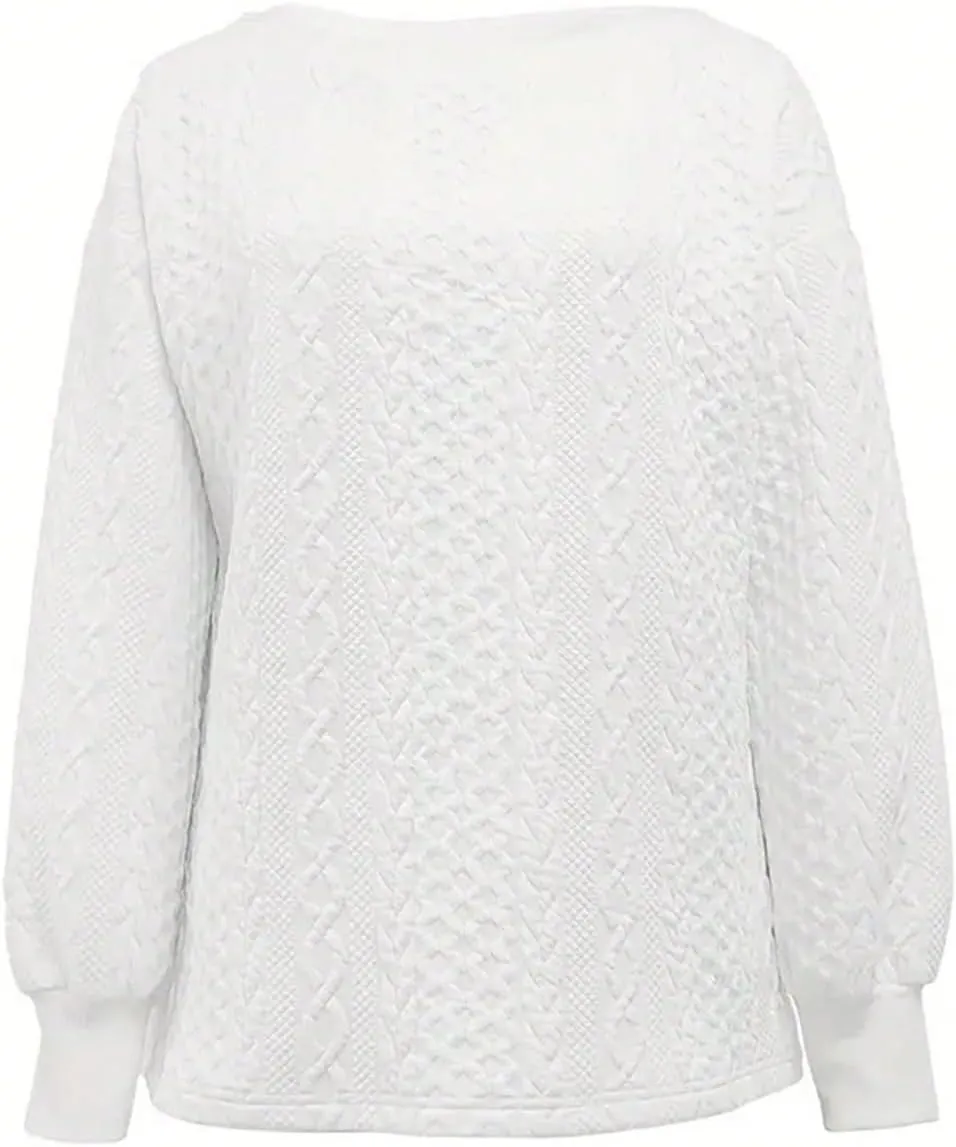 COZYEASE Women's Cable Knit Sweaters Boat Neck Long Sleeve Basic Pullover Tops Loose Casual Knitwear