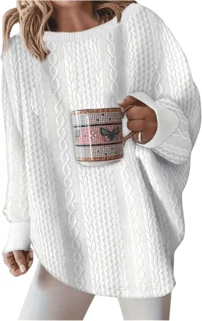 COZYEASE Women's Cable Knit Sweaters Boat Neck Long Sleeve Basic Pullover Tops Loose Casual Knitwear
