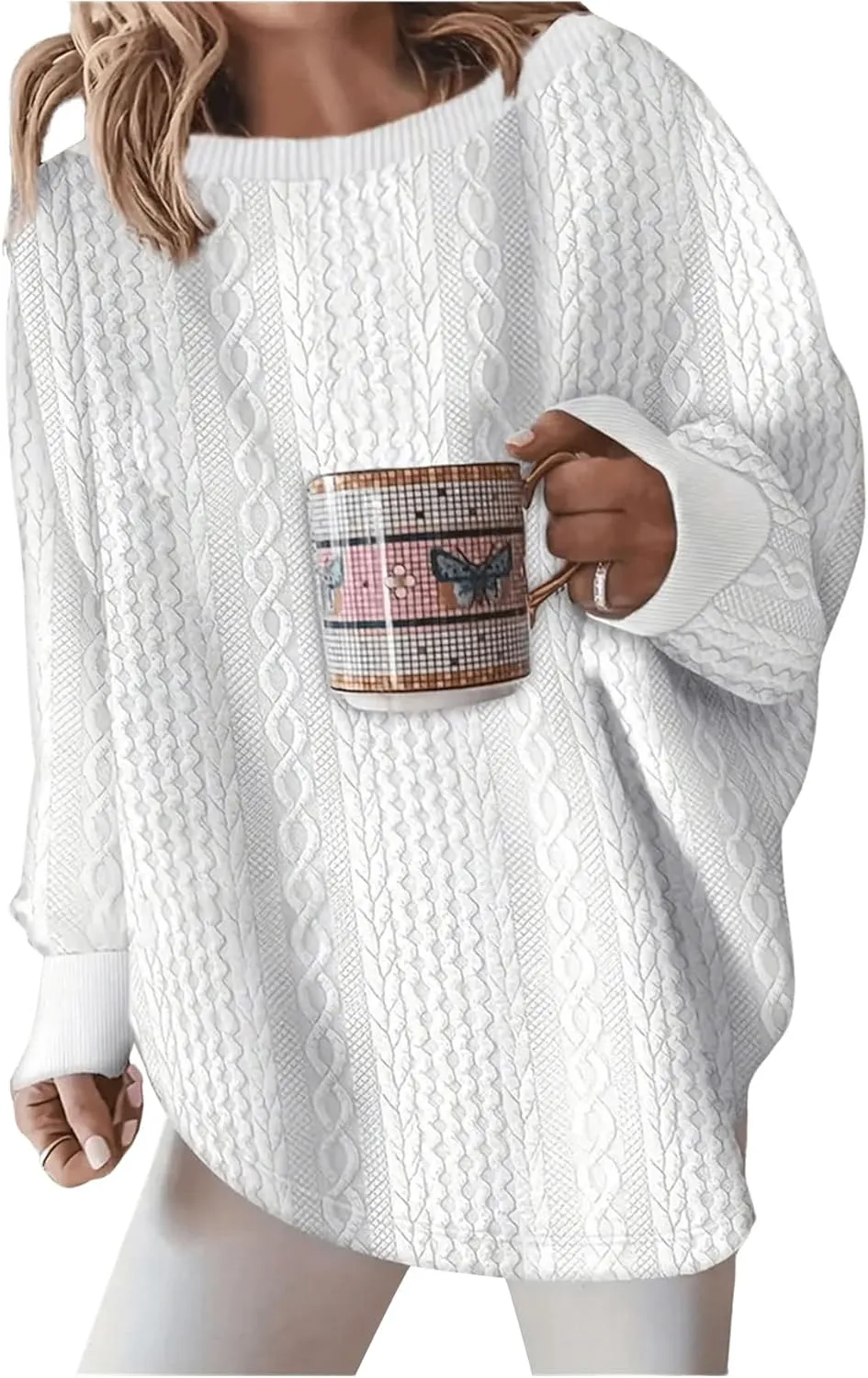 COZYEASE Women's Cable Knit Sweaters Boat Neck Long Sleeve Basic Pullover Tops Loose Casual Knitwear
