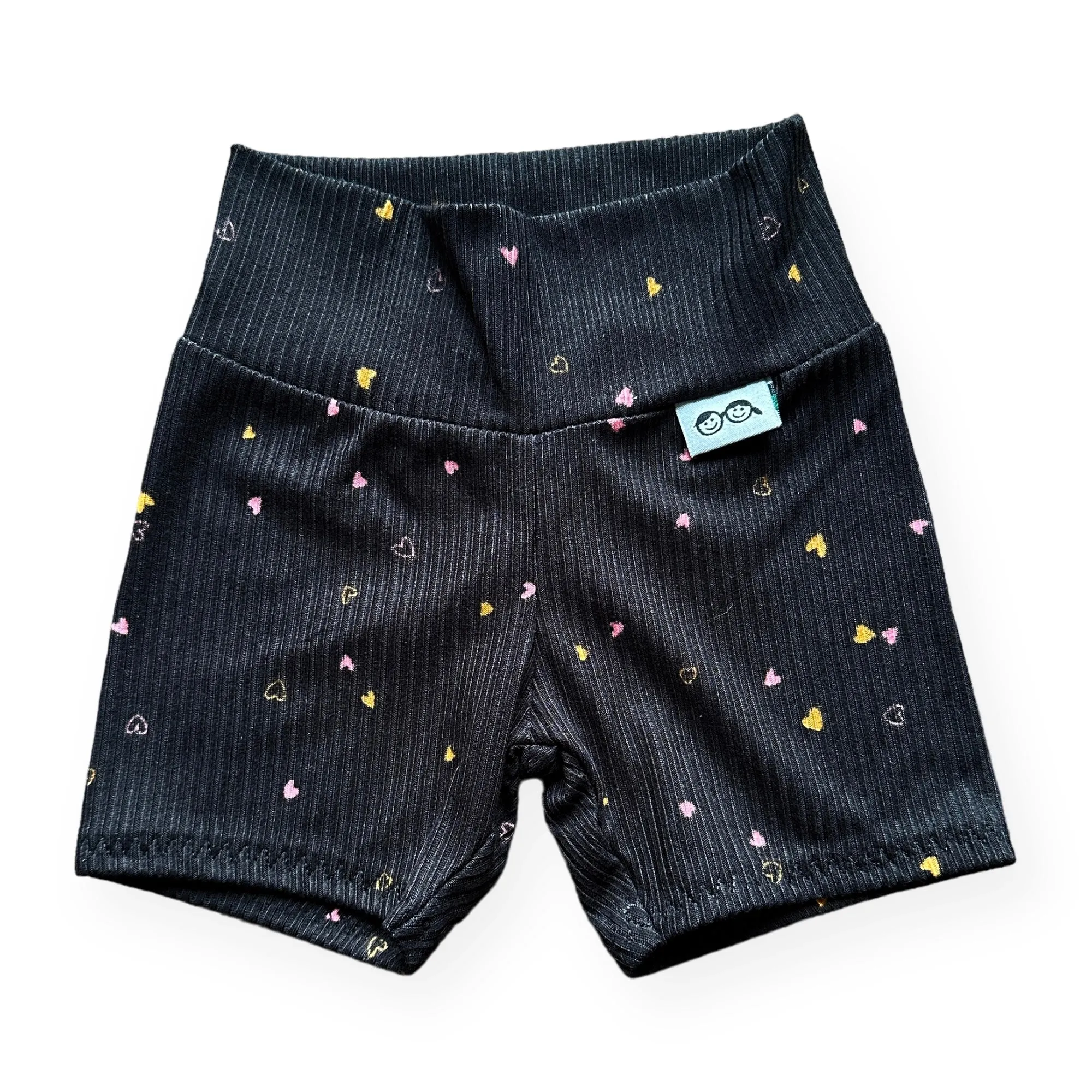 Dainty Hearts on Black Ribbed Biker Shorts