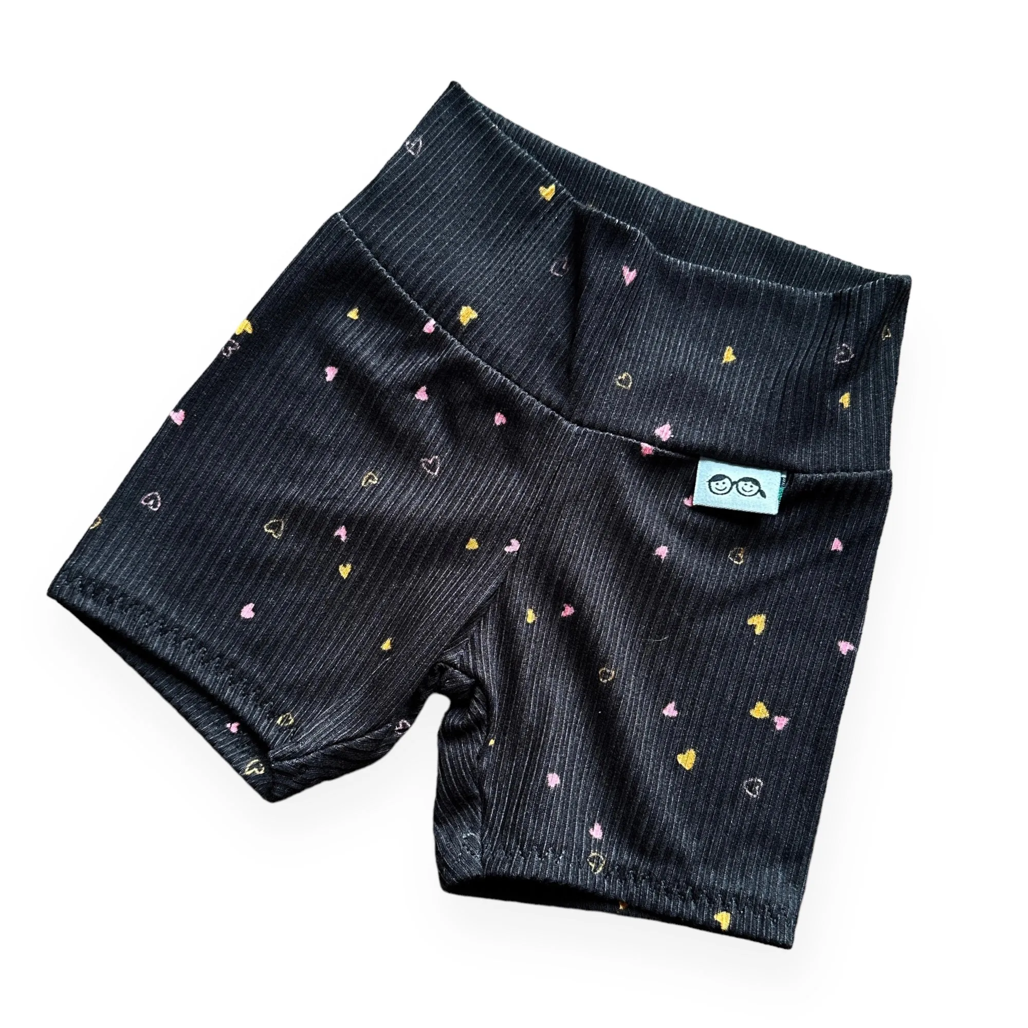 Dainty Hearts on Black Ribbed Biker Shorts