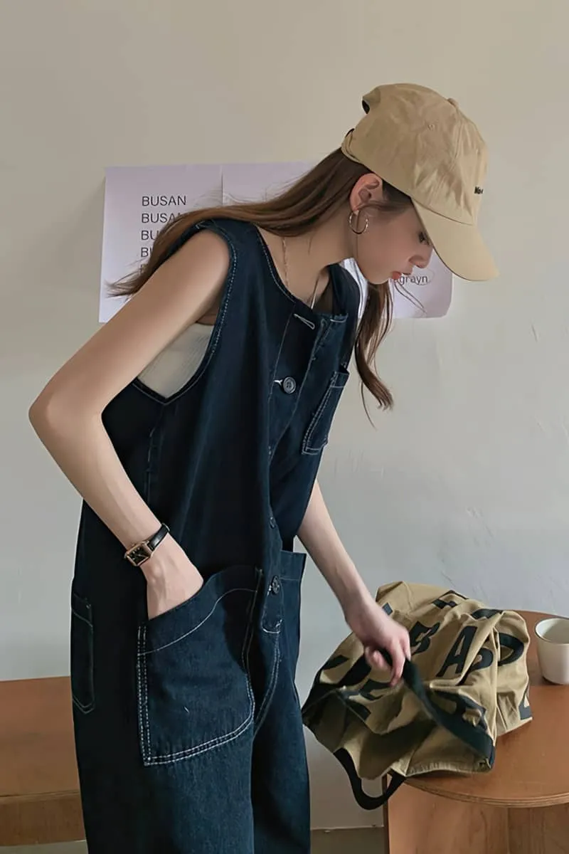 Denim Jumpsuit with Loose-Fit Fashion Tank Top Design