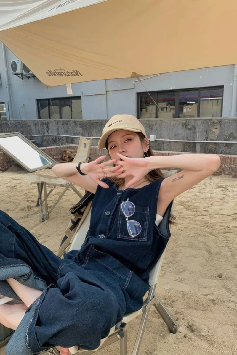 Denim Jumpsuit with Loose-Fit Fashion Tank Top Design