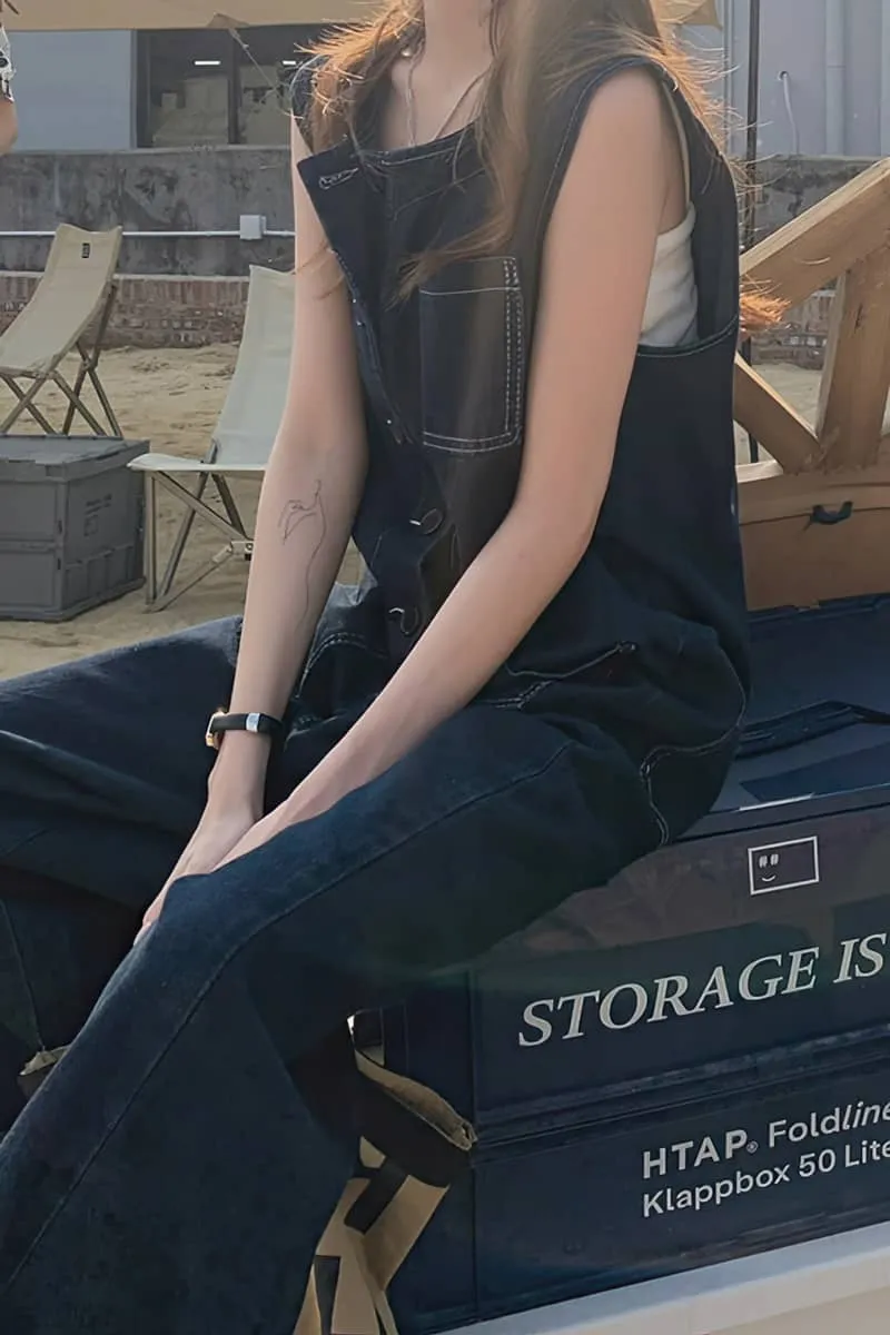Denim Jumpsuit with Loose-Fit Fashion Tank Top Design