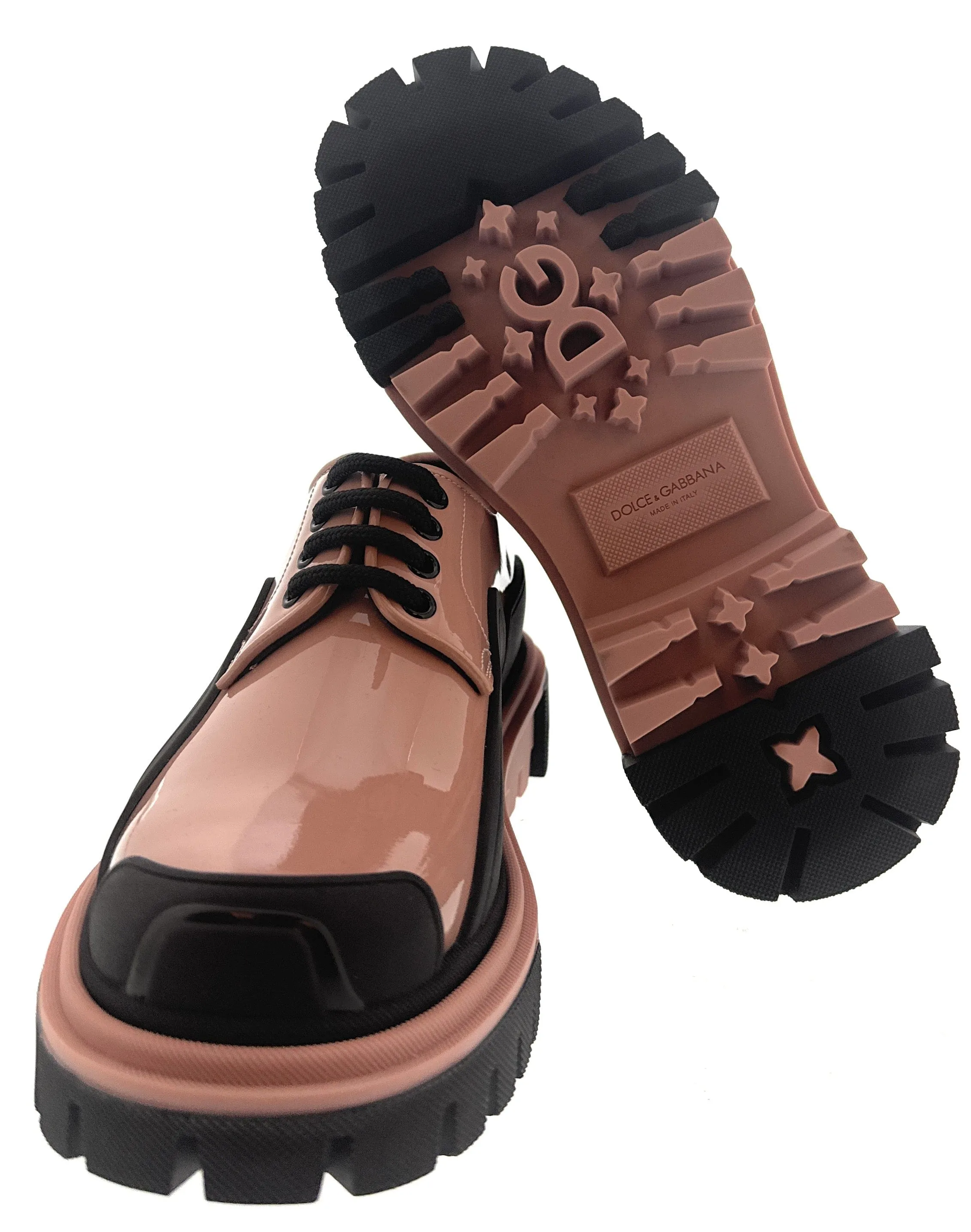 Dolce & Gabbana Nude Patent Leather Chunky Lace-Up Derby Shoes-EU35