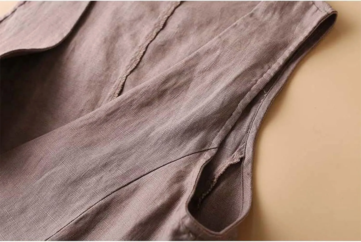 Dongfeng Women's Cotton Linen Sleeveless Vest Casual V Neck Button Down Blazer Waistcoat Jackets