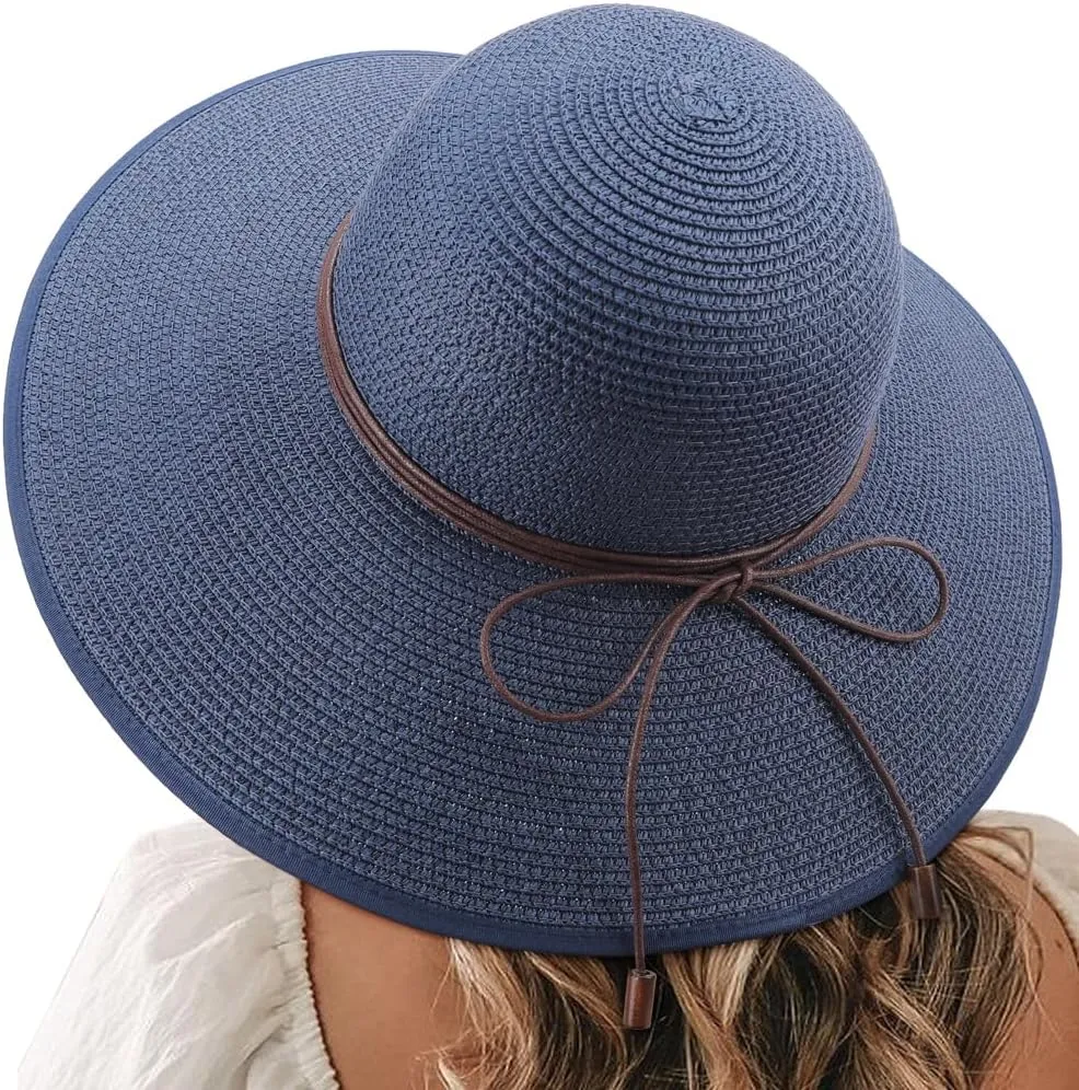 DRESHOW Beach Hats for Women Big Straw Wide Brim Summer Hat Floppy Foldable Roll up Cap Sun Hat UPF 50 