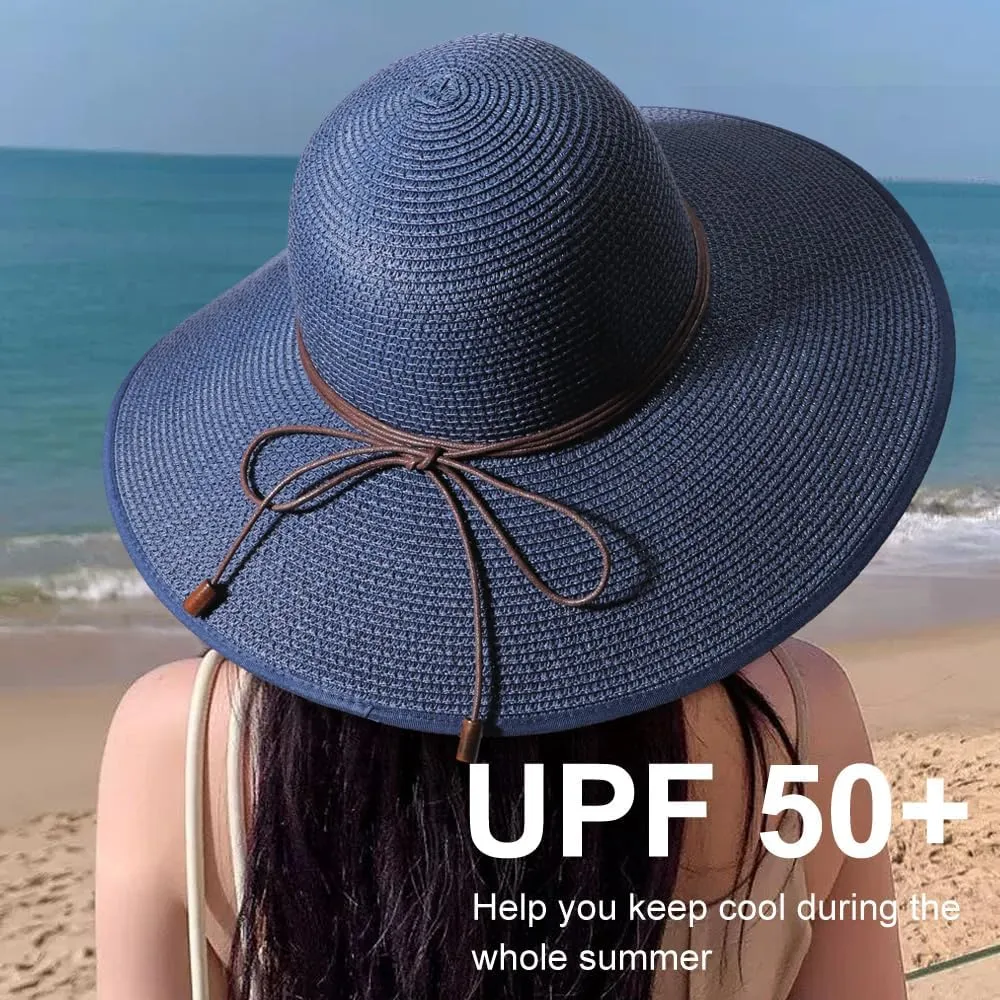 DRESHOW Beach Hats for Women Big Straw Wide Brim Summer Hat Floppy Foldable Roll up Cap Sun Hat UPF 50 