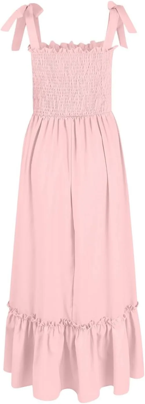 Dresses for Women 2025 Summer Boho Sleeveless Square Neck Ruffle Flowy Swing Dress A Line Beach Maxi Dress Sundress