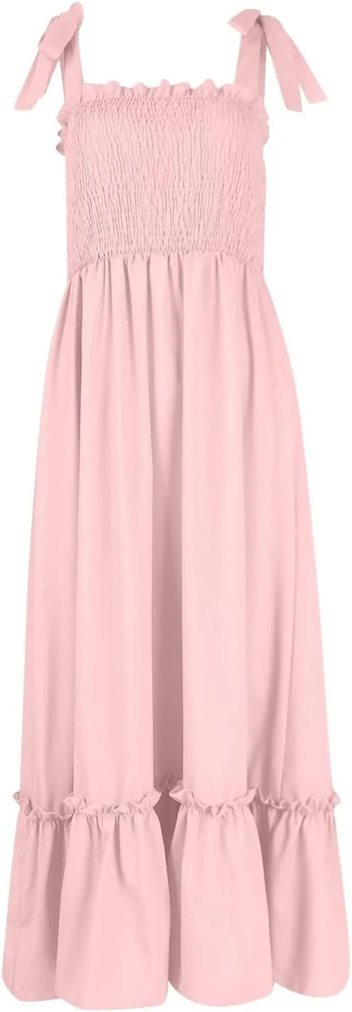 Dresses for Women 2025 Summer Boho Sleeveless Square Neck Ruffle Flowy Swing Dress A Line Beach Maxi Dress Sundress