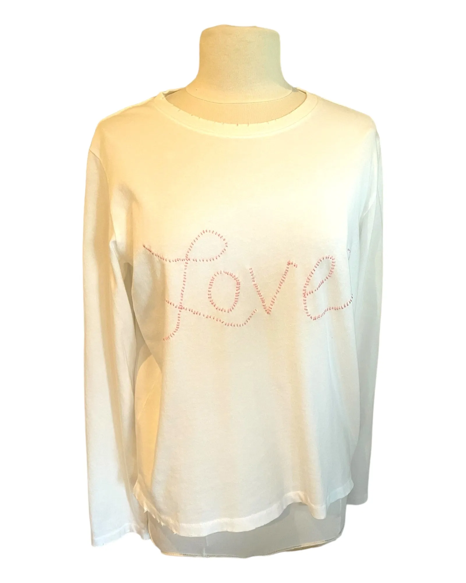 Embroidered Love Everyday Long Sleeve Tee - White