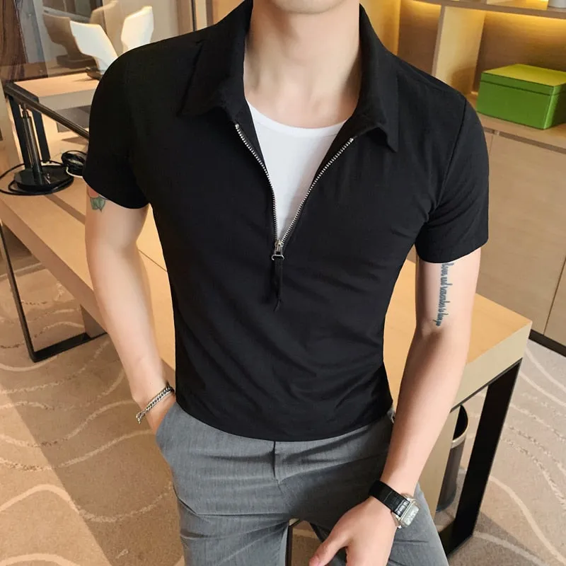 Faux Two Pieces Look Zippered Men Polo Shirt