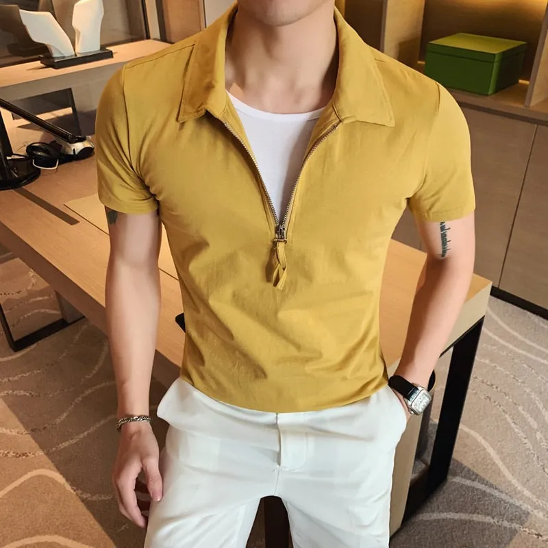 Faux Two Pieces Look Zippered Men Polo Shirt