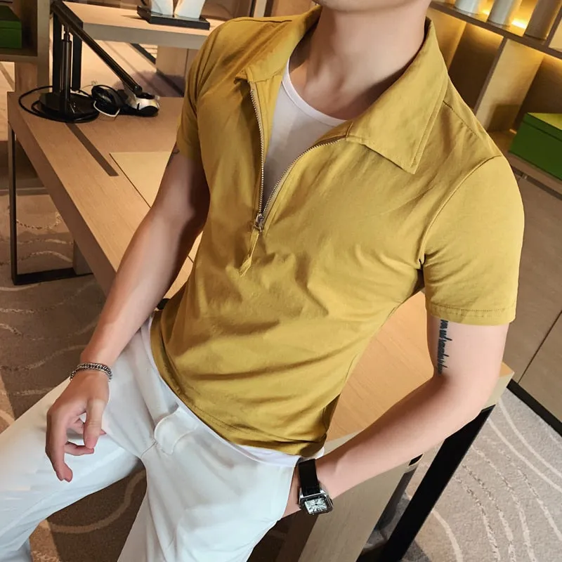 Faux Two Pieces Look Zippered Men Polo Shirt
