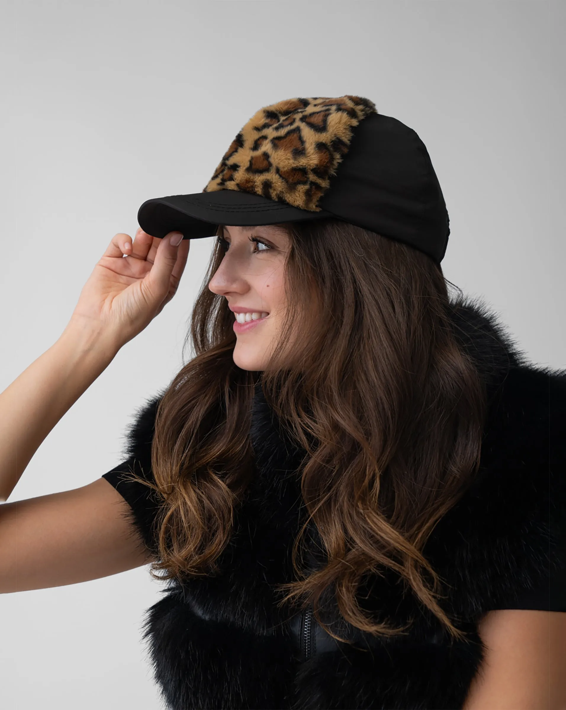 FINAL SALE - Animal Print Faux Fur Baseball Hat