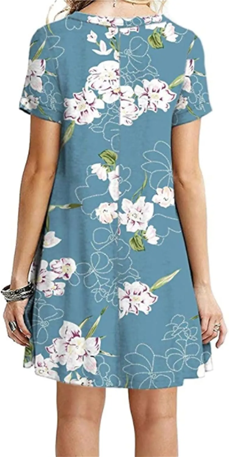 FLITAY Womens Casual Floral Simple Dress Loose Tunic T-Shirt Dress Summer Beach Flowy Dress