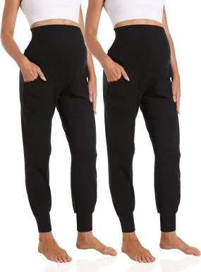 Foucome Women's Maternity Pants Stretchy Jogger Sweatpants Comfy Casual Pregnancy Workout Lounge Pants with Pockets