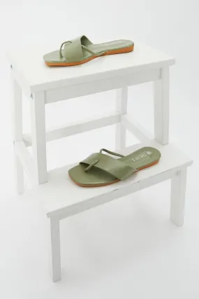 Green Cross Strap Flat Slides