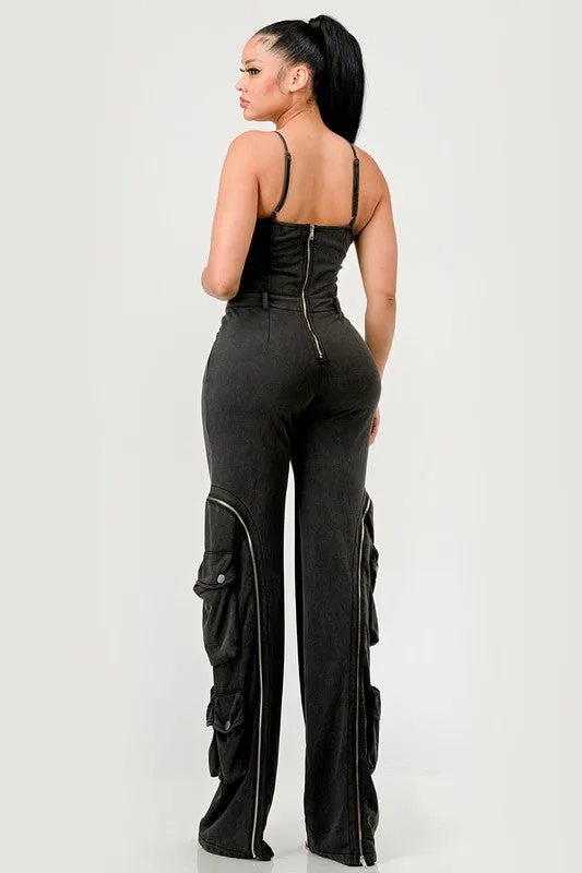 Jasmine Moto Cargo Jumpsuit