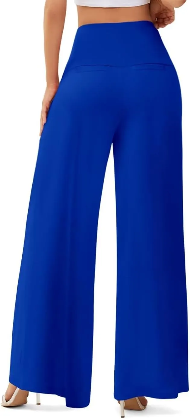 JZC Women's Palazzo Lounge Pants Stretchy Wide Leg Casual Pants Comfy High Waist Flowy Pants S-3XL