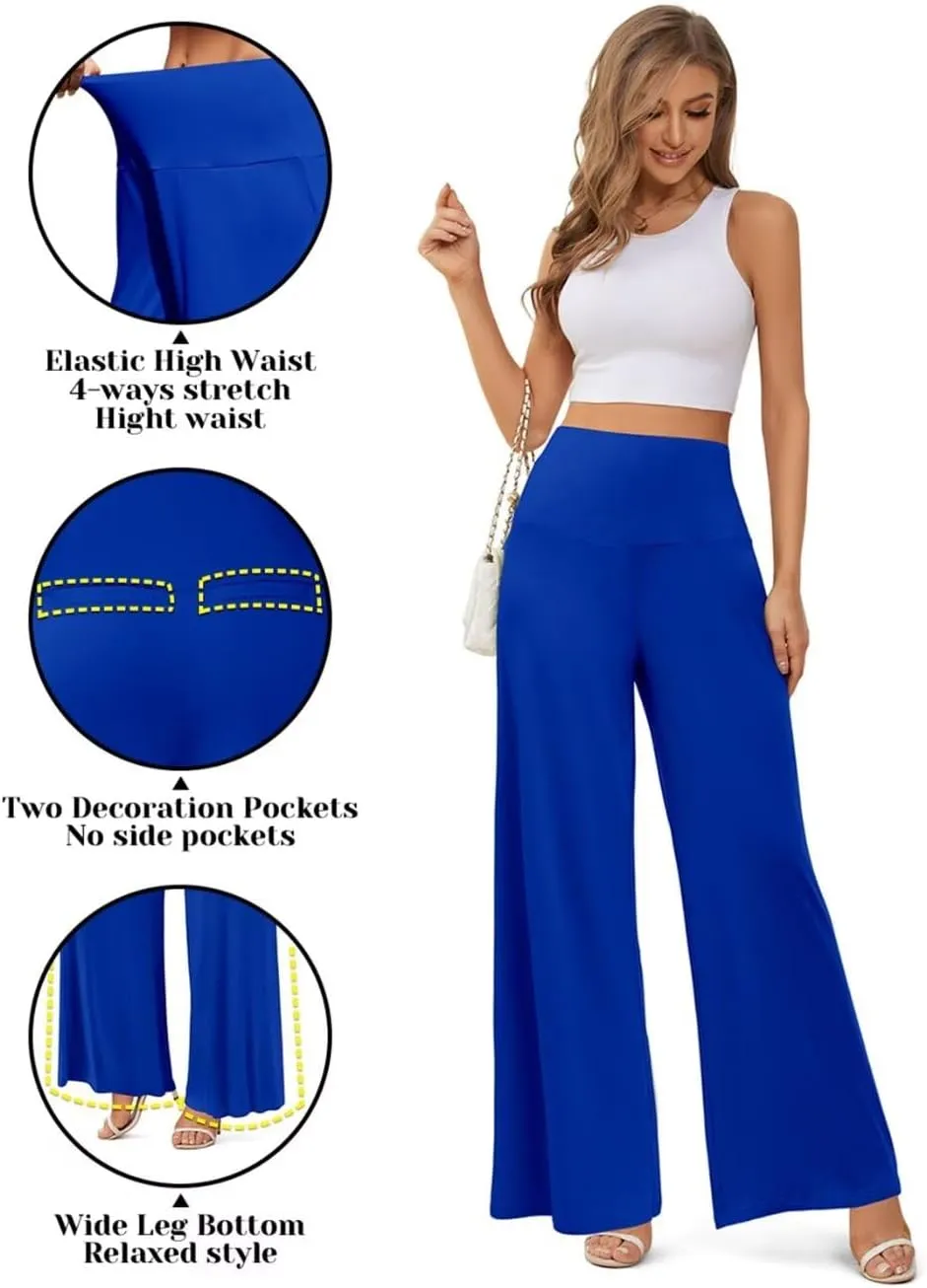 JZC Women's Palazzo Lounge Pants Stretchy Wide Leg Casual Pants Comfy High Waist Flowy Pants S-3XL