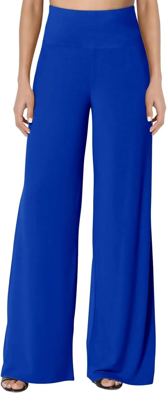 JZC Women's Palazzo Lounge Pants Stretchy Wide Leg Casual Pants Comfy High Waist Flowy Pants S-3XL
