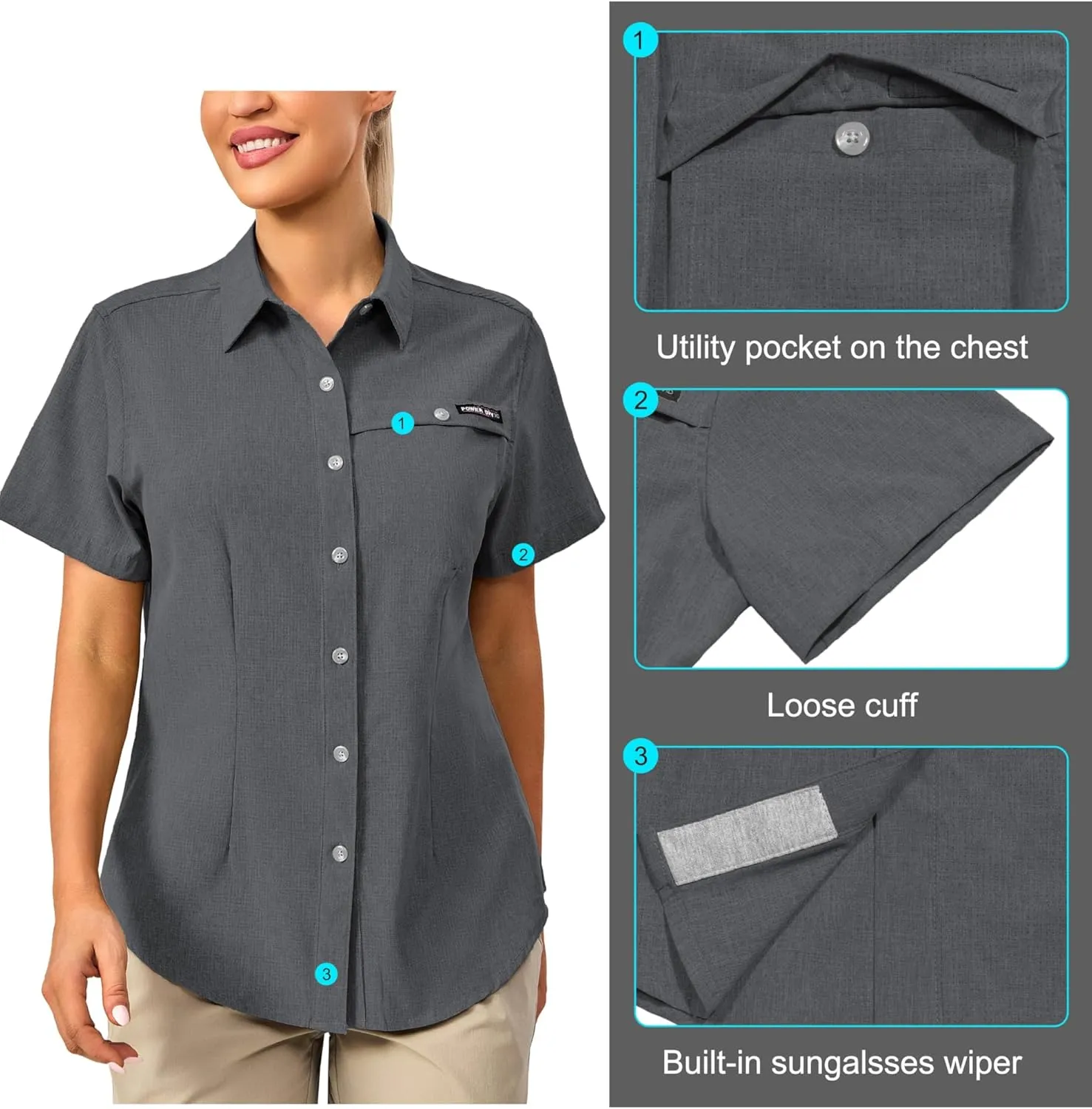 Little Donkey Andy Women's Lightweight UPF 50  Short Sleeve Shirt, Breathable Fishing Hiking Shirt, Air-Holes Tech
