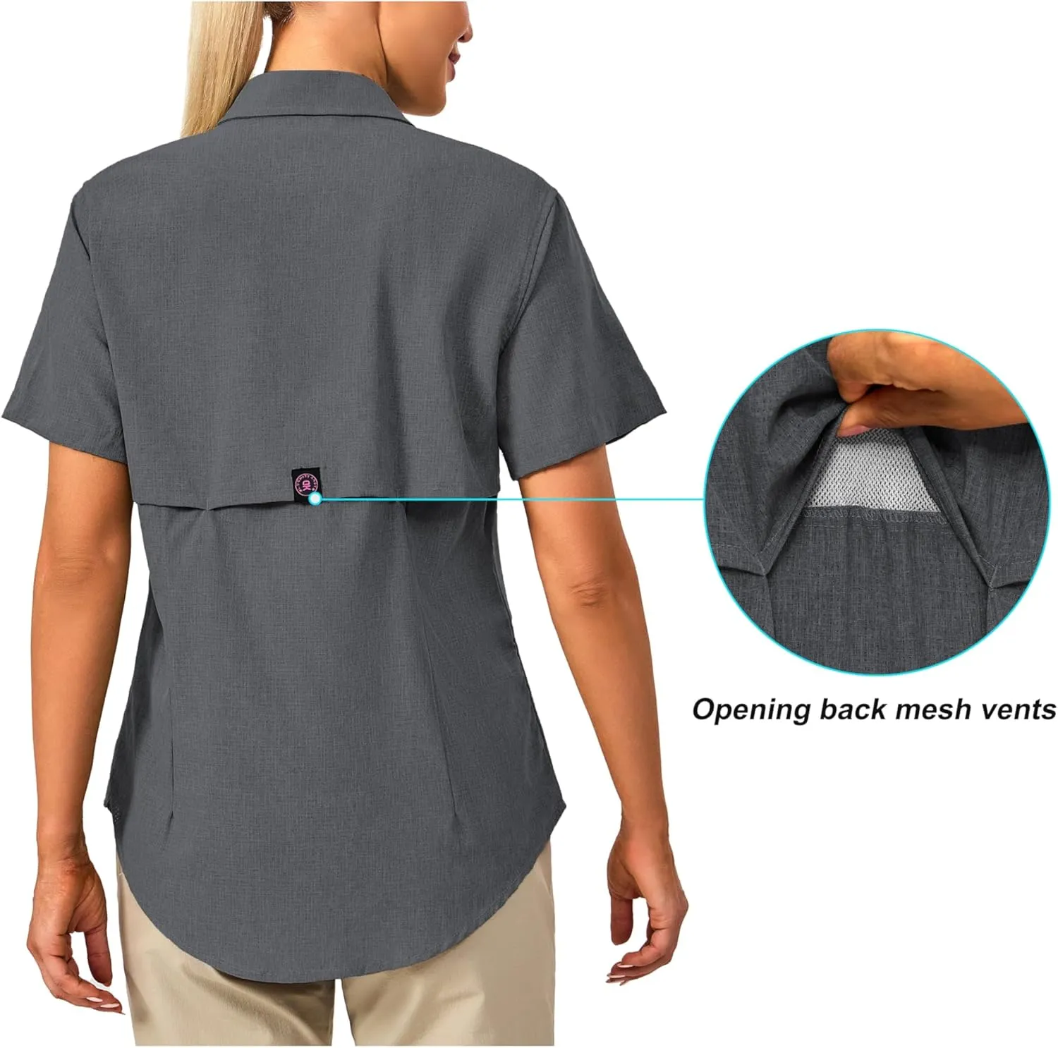 Little Donkey Andy Women's Lightweight UPF 50  Short Sleeve Shirt, Breathable Fishing Hiking Shirt, Air-Holes Tech