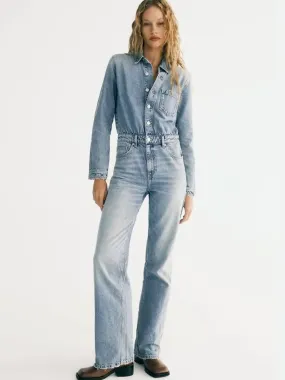 Long-sleeved denim jumpsuit for women