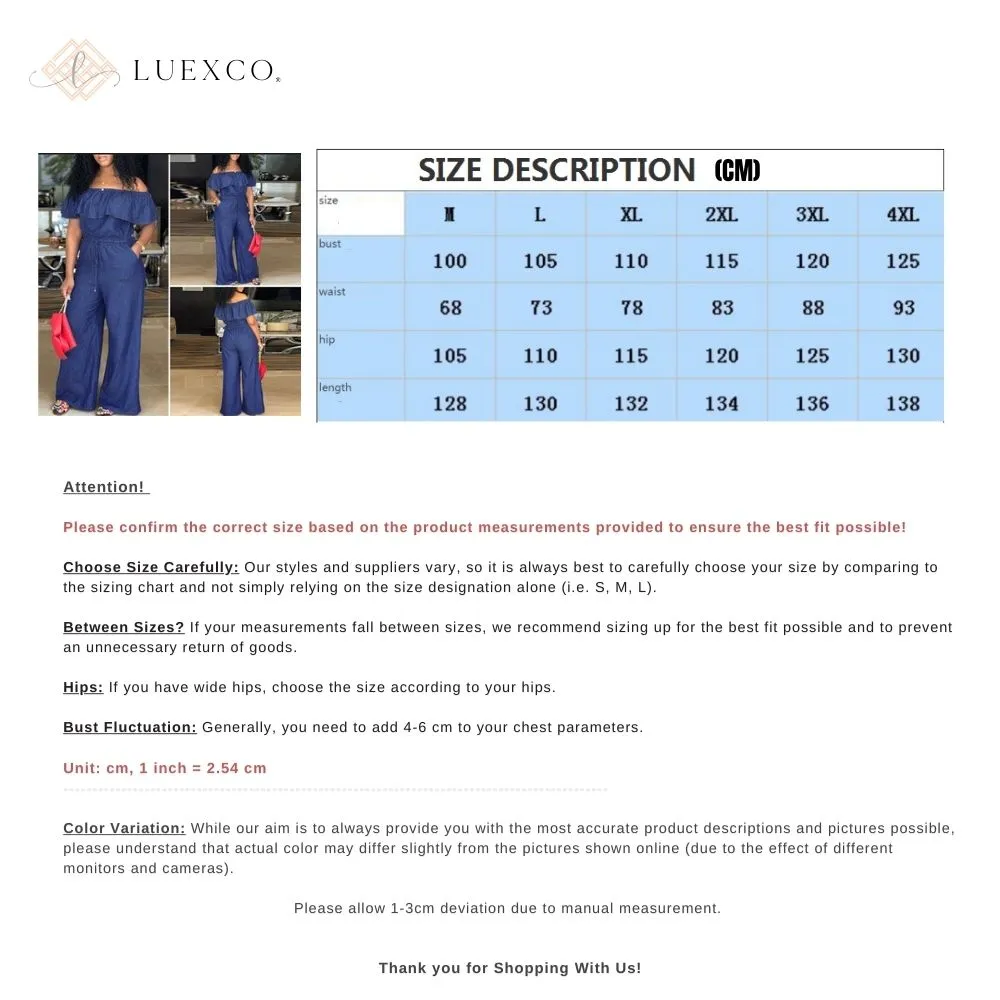 Luexco Blue Off Shoulder Jumpsuit Wide Leg Blue Romper