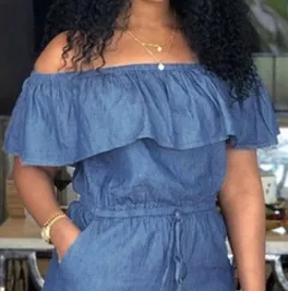 Luexco Blue Off Shoulder Jumpsuit Wide Leg Blue Romper
