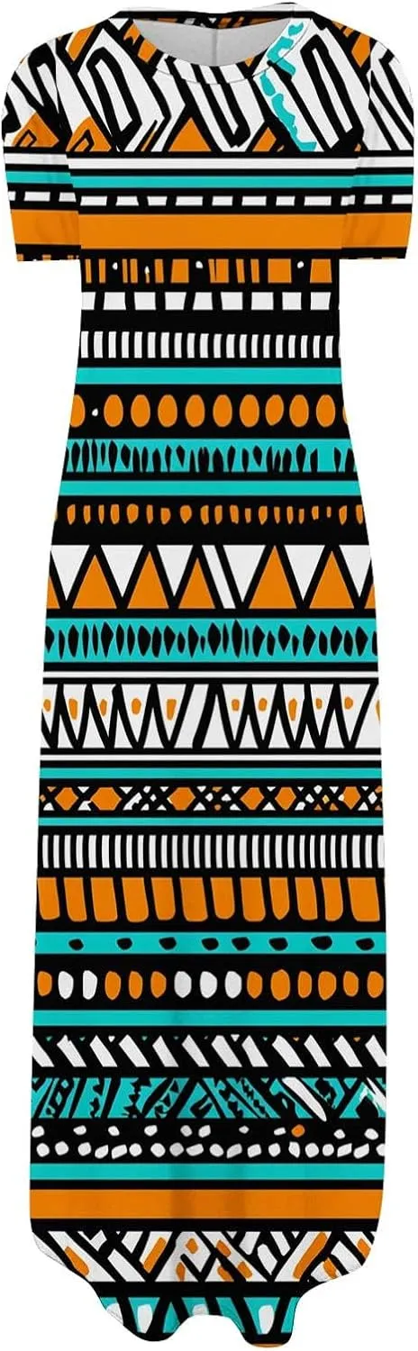 Maxi Dresses for Women 2025 Short Sleeve Casual Flowy Flowy Long Dress Beach Vocation Shift Dress