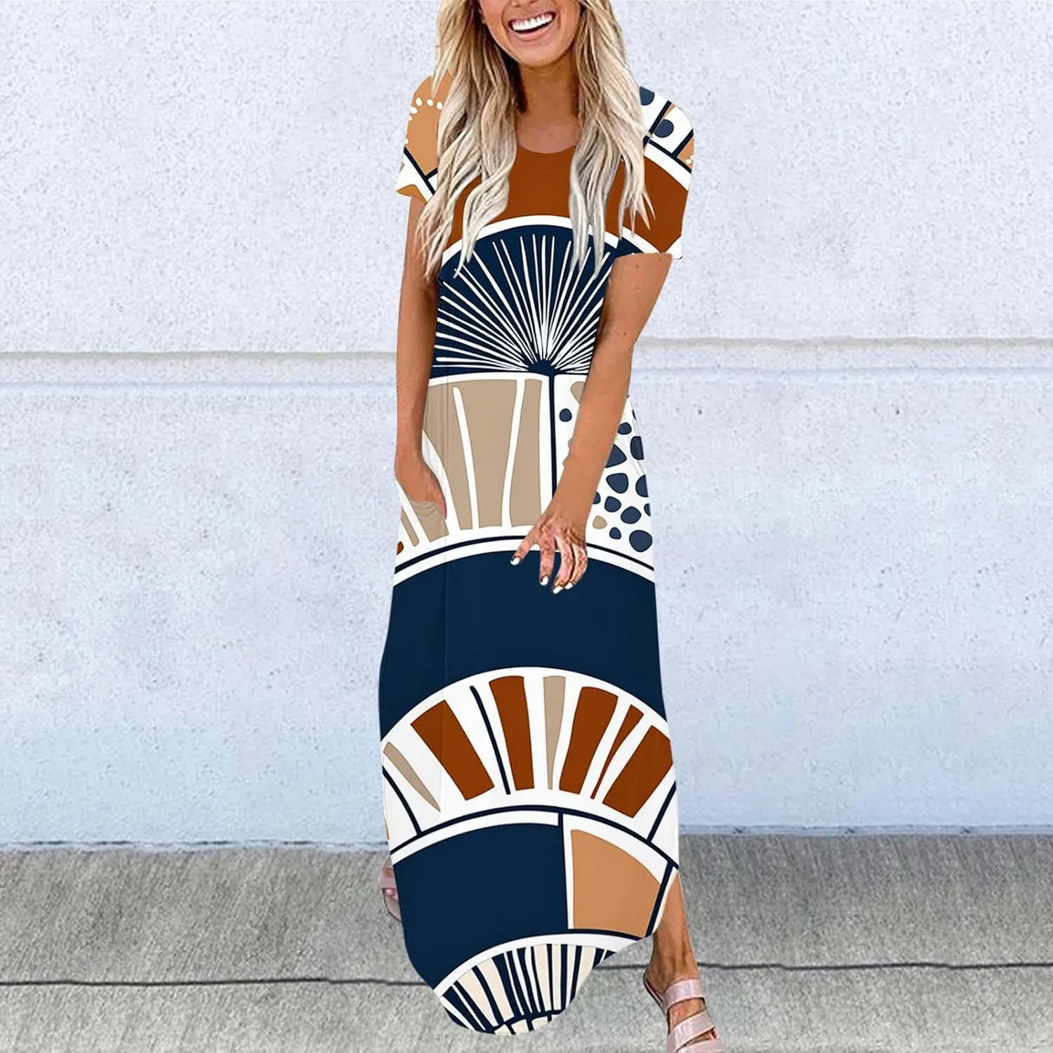Maxi Dresses for Women 2025 Short Sleeve Casual Flowy Flowy Long Dress Beach Vocation Shift Dress