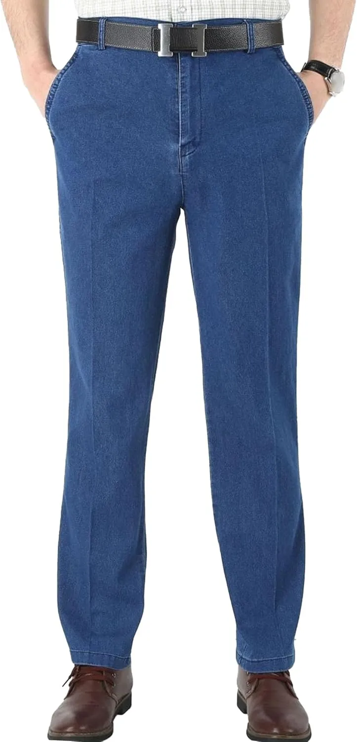 Men's Regular Fit Hight Waist Jeans Straight Leg Casual Loose Denim Pants Stretch Classic Comfort Jeans