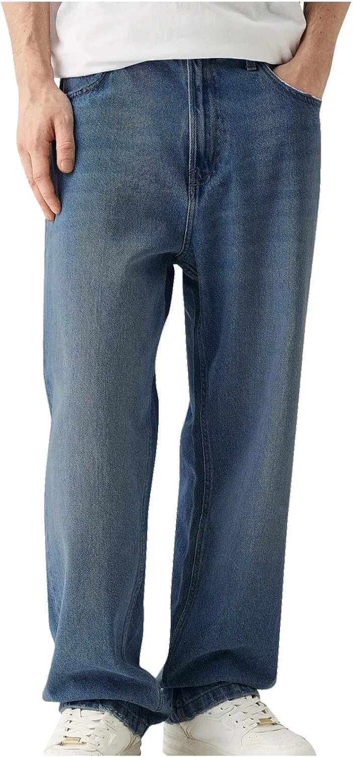 Mens Straight Leg Jeans Relaxed Fit Vintage Denim Pants Classic Casual Denim Jeans Trousers Pants with Pockets