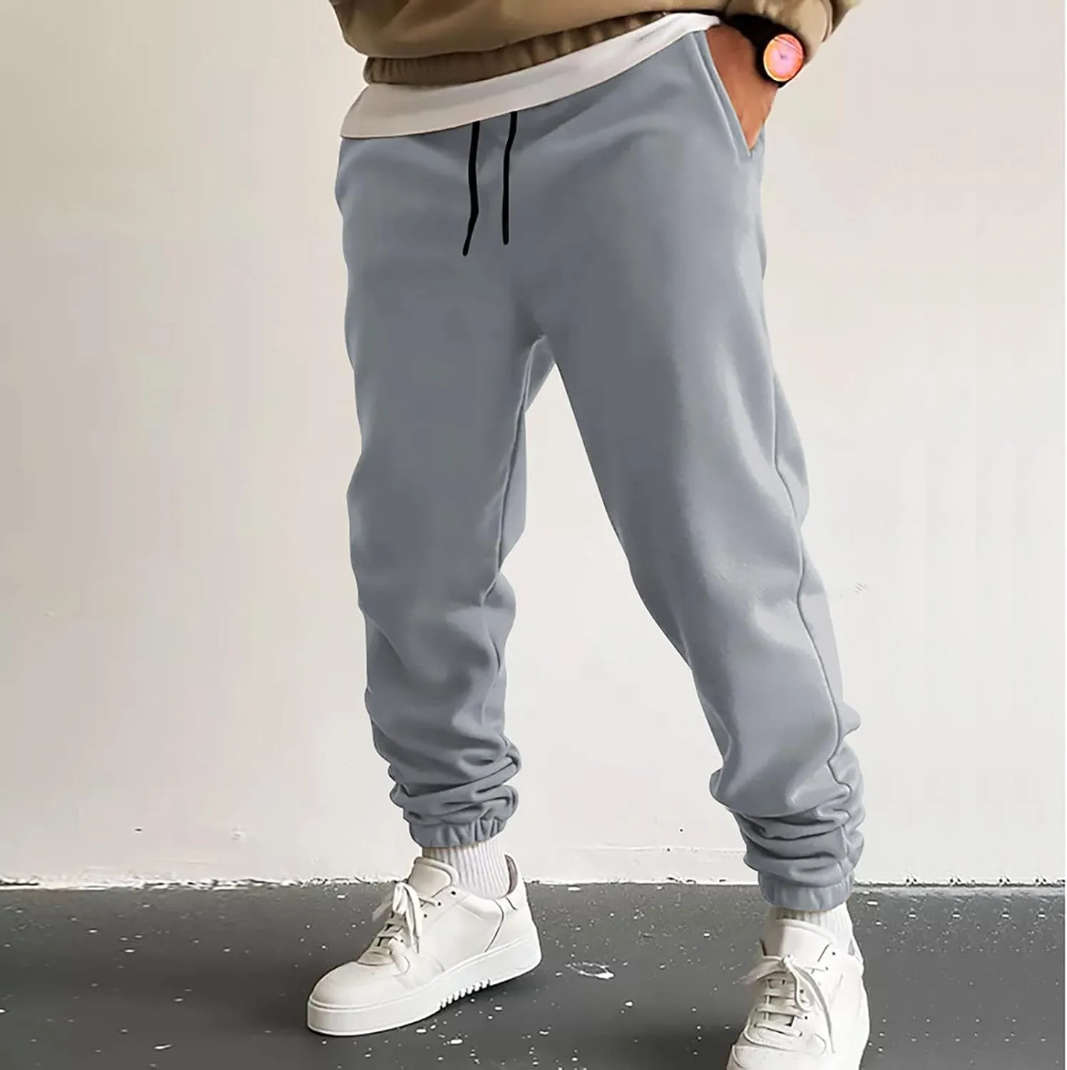 Mens Sweatpants Joggers Cinch Bottom Baggy Sweat Pants Drawstring Stretchy Workout Comfy Lounge Pants with Pockets